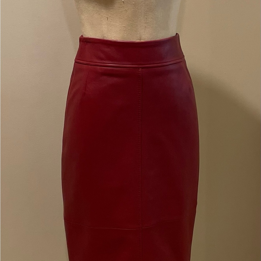 Hugo Boss Rich Dark Red Leather Pencil Skirt